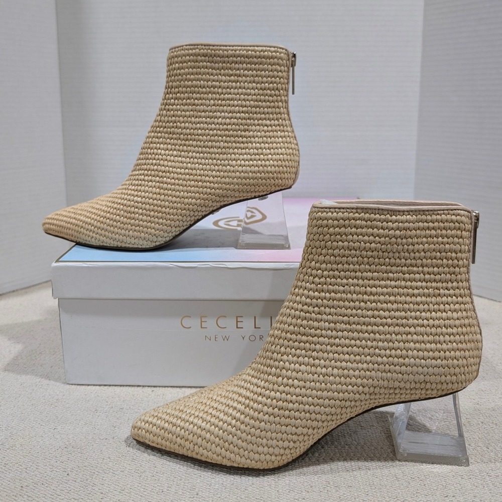 Cecelia New York Natural Woven Pointed Toe Clear Block Heel Bootie 6.5M - Picture 7 of 14